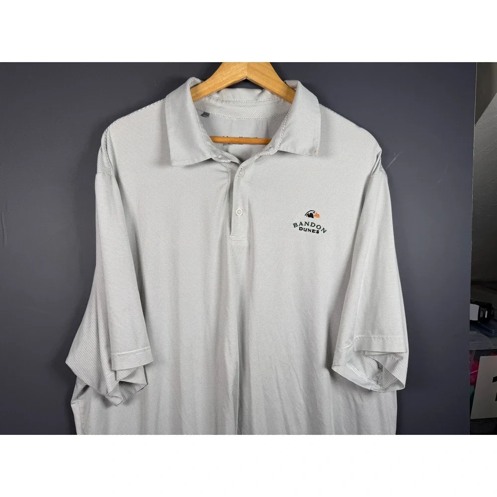 Under Armour Bandon Dunes Golf Polo Shirt Mens 2XL White Grey Striped HeatGear